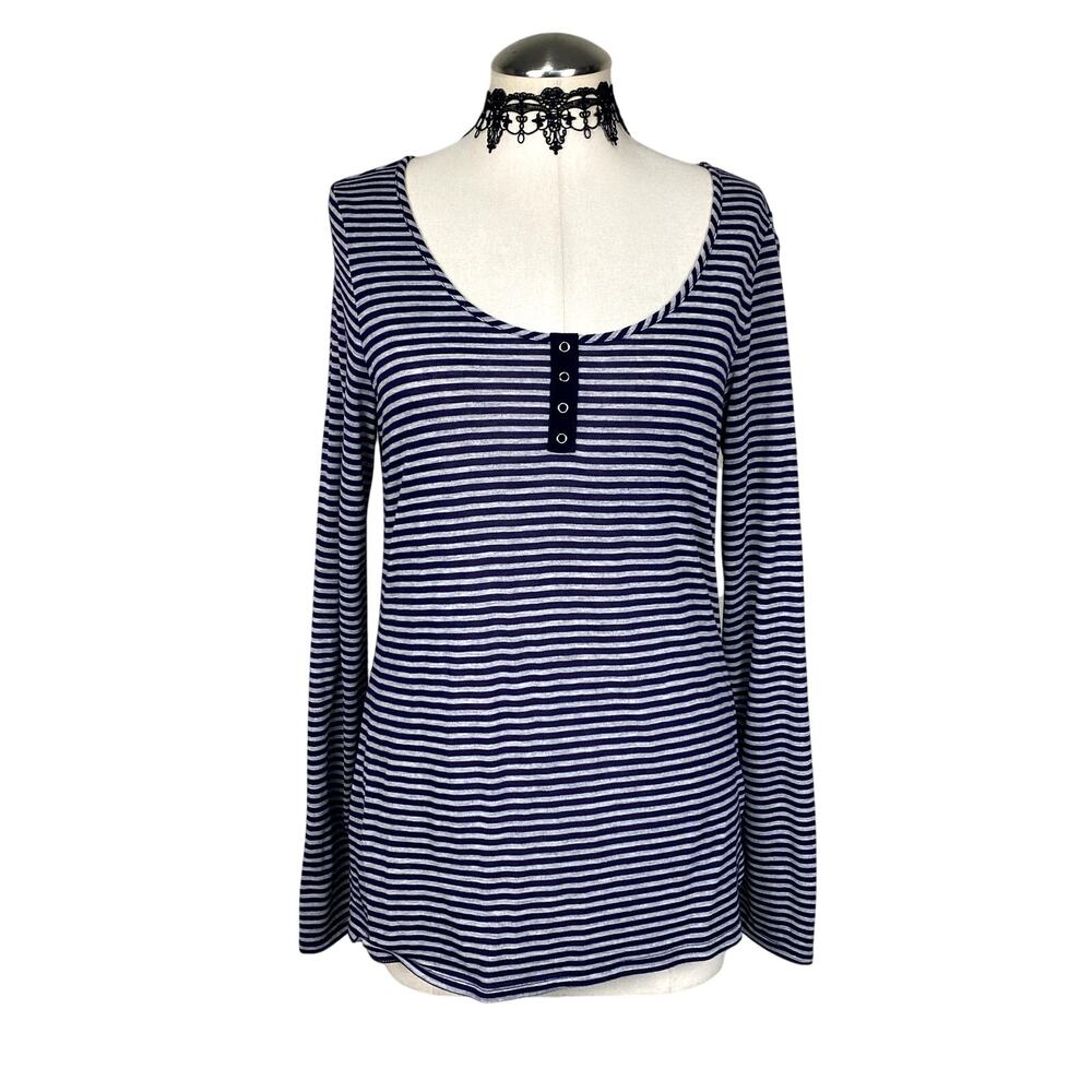 Vtg Y2K Tee By Big Star Stripe Henley Long Sleeve Grunge Boho Open Neck Sz L